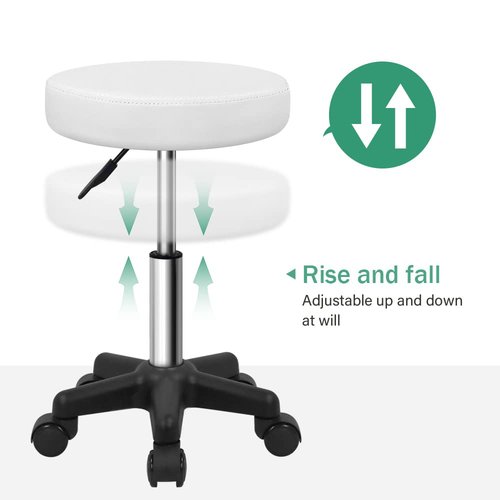 FURWOO Round Rolling Stool Height Adjustable Stool with Wheels for Spa Salon Massage White
