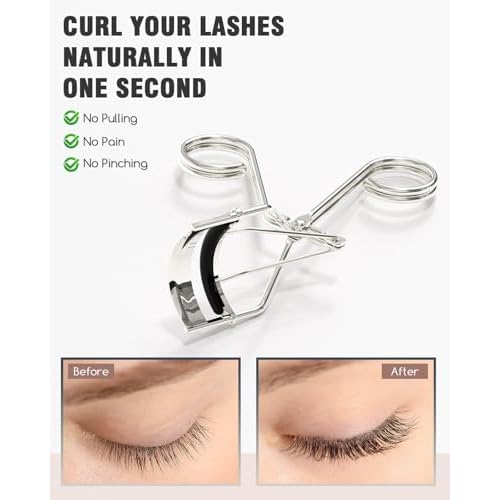 Eyelash Curler with Comb, Professional Volumizing Lash Lift Kit Lash Curler with Refill Pads for Home & Travel Uses, Silver
