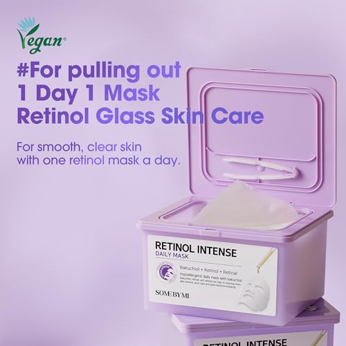 SOME BY MI Retinol Intense Daily Mask - 30 Sheets, 11.8Oz - Mild Korean Retinol Vegan Face Sheet Mask for Glass Skin Routine - Skin Texture, Elasticity and Aging Sign Care - Korean Skin Care
