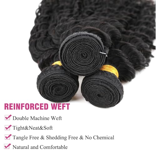 Deep Wave Human Hair Bundles 16 18 20 Inch 12A Unprocessed Brazilian Virgin Hair Deep Curly 3 Bundles Wet and Wave Hair Extensions Natural Colo