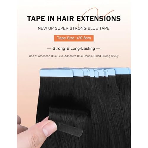 Sunya Tape in Hair Extensions Human Hair 30 Inch Long Straight Seamless Skin Weft Jet Black Tape in Hair Extensions #1 60g/Pack 20Pcs