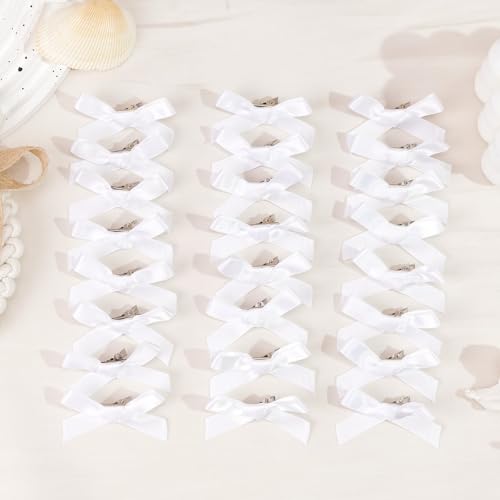 25PCS White Mini Bows Ribbon Clips,2'' Tiny White Bow Barrettes,Hair Bow Satin Hair Ribbon for Women & Girls' Hair Accessories