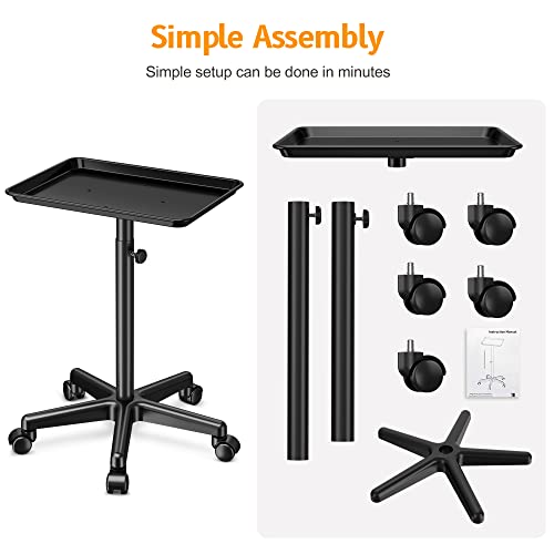 Salon Tray on Wheels - Premium Aluminum Tattoo Tray Rolling Trolley - Adjustable Salon Service Rolling Tray Hairdresser Cart with Clinic Spa Rolling Tray Wheels (Black)