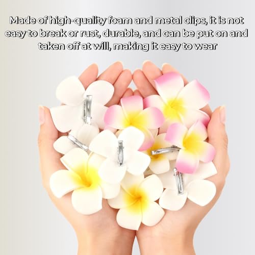 4 Pcs 7cm Hawaiian Frangipani Plumeria Foam Hair Clips, Head Flower Party Beach Hair Clips - White and Pink