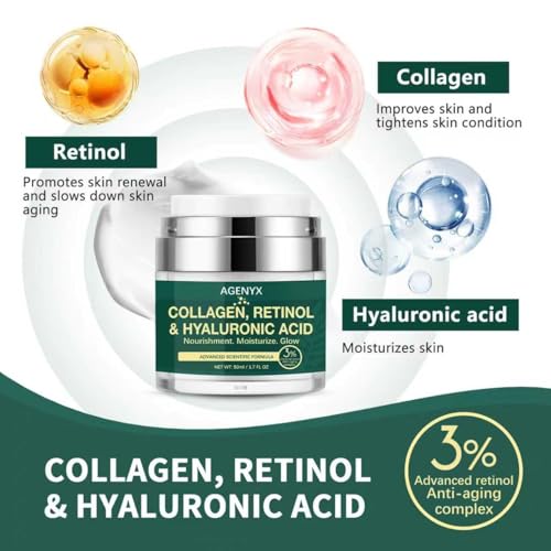 Collagen, Retinol & Hyaluronic Acid Cream ? Anti Aging Face & Neck Moisturizer for Women & Men, Day & Night Facial Cream for Wrinkles, Firming, and Hydrating Skin Care 1.7 fl.oz