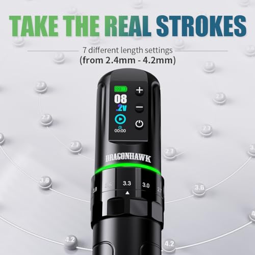 Dragonhawk L3 Tattoo Kit, Cordless/Cord Complete Tattoo Gun Kit Pen Machine, 7 Strokes Length, 2 Batteries 2,000mAh Power Supply with Extra Battery Rca Jack Part, Pro Tattoo Needles for Beginner