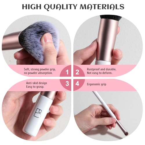 BS-MALL Travel Makeup Brushes Premium Synthetic Foundation Powder Concealers Eye Shadows 7 PCS with Triangle Puff & Storage Bag (Rose Pink)