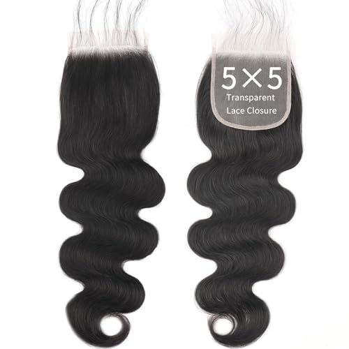 5x5 Transparent HD Lace Closure Body Wave Human Hair Closure Invisible 12A Brazilian Virgin Human Hair Free Part 5x5 100% Real Human Hair Pre Plucked Closure Natural Black 16 Inch