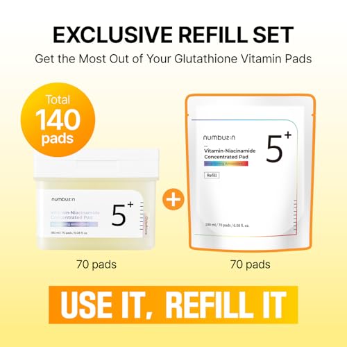 numbuzin No.5 Toner Pads Refill Set | Vitamin-Niacinamide Concentrated Pad | Double-Sided | Glutathione, Niacinamide, PHA & LHA | Exfoliation, Hyperpigmentation Care (140 Pads)
