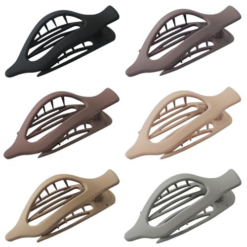 6 Pack Flat Hair Claw Clips for Women Duck Billed French Lay Down Hair Barrettes Accessories 100% Polycarbonate Matte Neutral Color