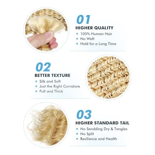 Human Braiding Hair for Boho Braids 150g 24 Inch 613 Blonde Brown Curly Boho Hair for Braiding Knotless 12A Deep Wave Bulk Bohemian 3 Bundles/Pack Color 613