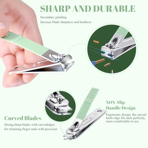 Manicure Set Pedicure Kit Nail Clippers Set Fingernail Clipper Set Ingrown Toenail Nail Kit Scissor Nail Trimmer Kit 18 Pieces Women and Men¡¯s Care Grooming Tools with Fine Case (Tea Green_18 Pieces)