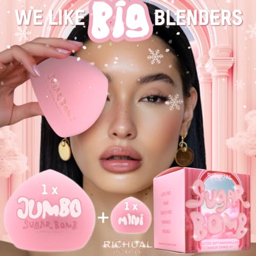 BIG SUGAR BOMB BLENDER Set by Richual Beauty ~ Butter Soft Marshmallow Makeup Sponges for Face & Body ~ Incl: 1 LARGE & 1 MINI Mochi Makeup Sponge ~ Flawless Application of Foundation Creams & Powders