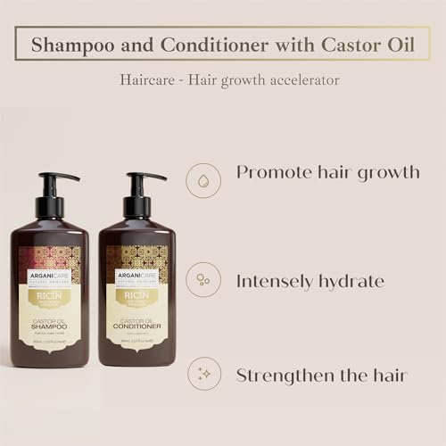 Arganicare | Duo Shampoo + Conditioner | Castor | Growth Accelerator | Gently Cleans & Moisturizes Hair | All hair types | 13.53 fl oz + 13.53 fl oz