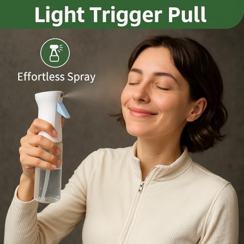 2-Pack Continuous Fine Mist Spray Bottle for Hair - Patented Ultra-Fine Mist for Hairstyling, Cleaning, Plants, and More - BPA-Free, Leak-Proof, 360¡Æ Spray, Durable - White (300 ml/10.1oz)