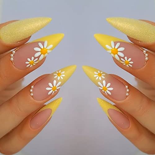 6 Sheets Daisy Nail Art Stickers, Charming Flower Chrysanthemum 3D Trendy Design Self-Adhesive Spring Nail Art Decals, DIY Manicure Decoration Supplies Accessories for Women Girls