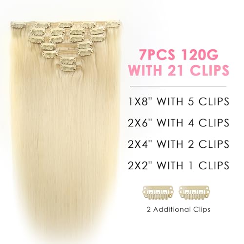 WOWANGEL Clip in Hair Extensions Human Hair,24" Seamless Clip Ins No Damage,7pcs 120g Remy Hair Reusable for Daily Styling,Weddings,Events,Honey Blonde(60#)