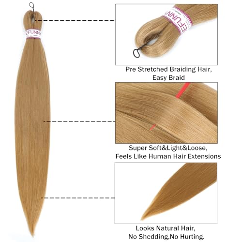BEFUNNY Braiding Hair,24 Inch 8 Packs Pre Stretched Braiding Hair,Honey Prestretched Hair For Black Women Hair,Professional Itch Free Yaki Synthetic Hair Extension(8pcs,27#)