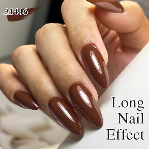 Double Rhythm Gel Polish 15ML Jelly Sheer Pastel Light Milky Color Pearl White Bottle 1 PC 0.5 OZ Full Size Nail Art Salon at Home (Deep Brown-D1446)