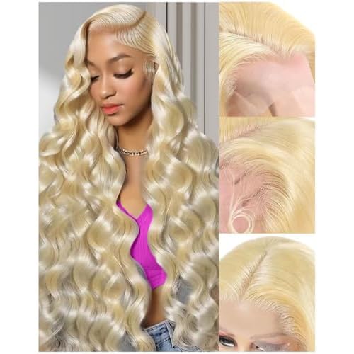 613 Lace Front Wig Human Hair Guaranteed 100% Virgin Human Hair 26 Inch 13x6 Body Wave Blonde Wig Human Hair 200 Density 613 HD Lace Frontal Wigs Takes Color Evenly Streak-Free Triple Lifespan 3X