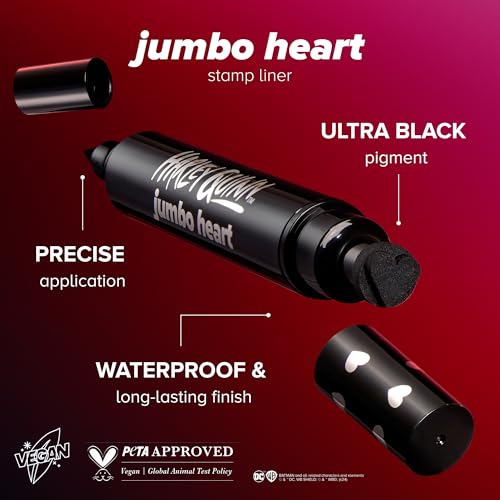 Lottie London x Harley Quinn Jumbo Heart Stamp Liner, Double Ended Black Eyeliner, Heart Stamp and Pointed End Pen for Playful & Bold Designs