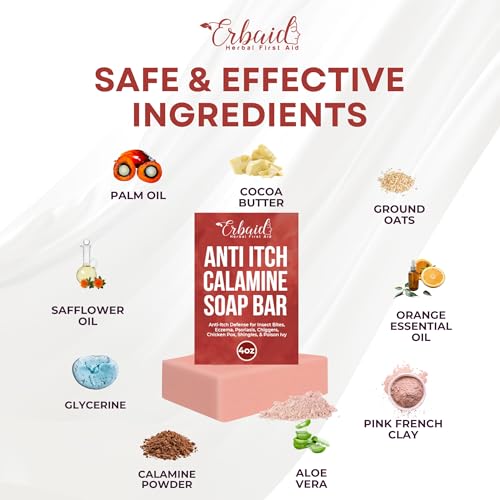 Calamine Soap Bar for Itching ? All Natural Instant Itch Relief ? Calming Calamine Soap for Itchy Skin, Insect Bite, Eczema, Poison Ivy Rash, Chicken Pox ? Pure Raw Anti-Itch Body Wash Made in USA