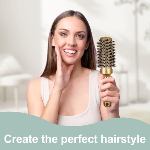 Round Brush for Blow Out,Boar Bristle Round Hair Brushes for Women Bangs,Curly Hair Roller Brush for Blow Drying,Nano Thermal Ceramic & Ionic Tech(2.9 inch,Barrel 1.7inch,45mm)