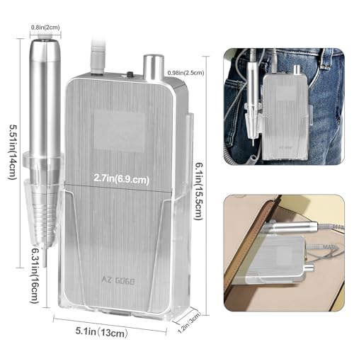 Professional Nail Drill Machine, 2-in-1 AZ GOGO 35000RPM Rechargeable Portable Cordless Nail Drills for Acrylic Gel Nails Manicure Pedicure Salon/Home Use - Coreless Motor (Silver)