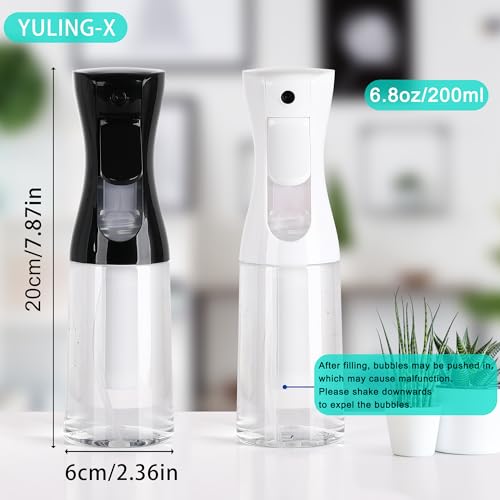 Spray Bottles For Hair, continuous spray bottle (200ml/6.8oz 2Pack) used for hair design, plants, cleaning, hair care and skin care, etc. ? empty, reusable (Black&White)