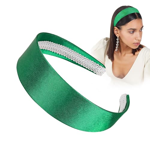 Ivyu Green Headbands for Women 70s Wide Headband Girls Halloween Satin Headbands for Adults 60s Hard Head Bands