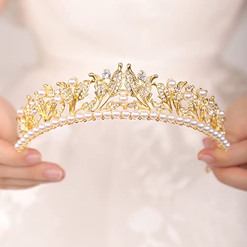 JWICOS Pearl Tiara Crown for Women Silver Tiara Headband for Prom Pageant Party Birthday Gifts Bridal Wedding Tiara for Bride