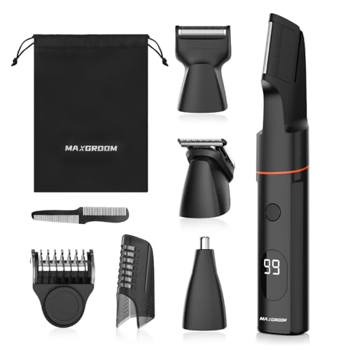 Manscape Body Hair Trimmer for Men, Waterproof Pubic, Groin & Ball Shaver, No-Nick Mens Electric Grooming Kit with LED Display, USB Rechargeable, Adjustable Guide Comb