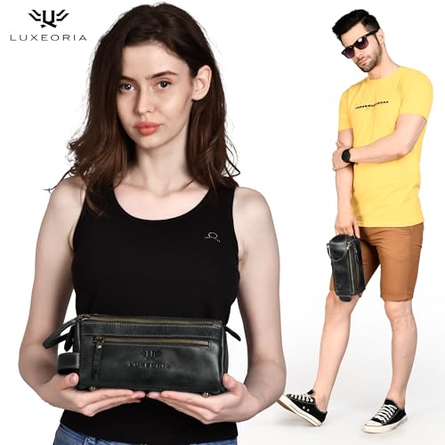 LUXEORIA Genuine Leather Toiletry Bags for Men and Women, Handmade Premium Leather Dopp Kit and Shaving Bag, Cosmetic Bag for Womens and Mens, Travel Essentials & Organizers