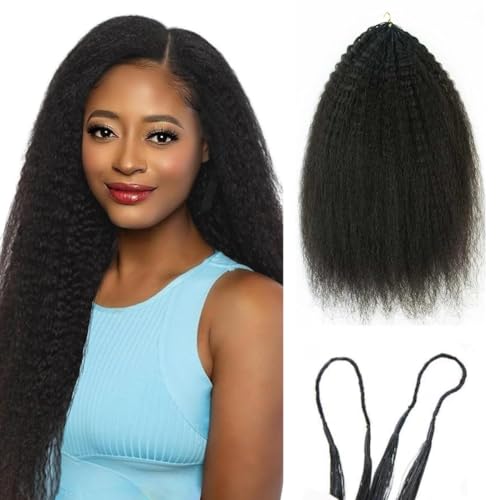 Knotless Pre-Separated Crochet Hair Extensions Kinky Straight 100% Human Hair Feather Crochet Braid Hair Extensions Natural Color 20Inch 120g