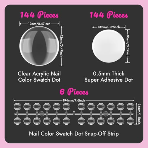 Finea 144pcs Gel Nail Polish Color Display Swatch Dots with Stickers Clear Transparent Acrylic Plastic Labels Nail Art Paint Color Analysis Chart Sample Accessories Nail Tech Must Have Salon Supplies