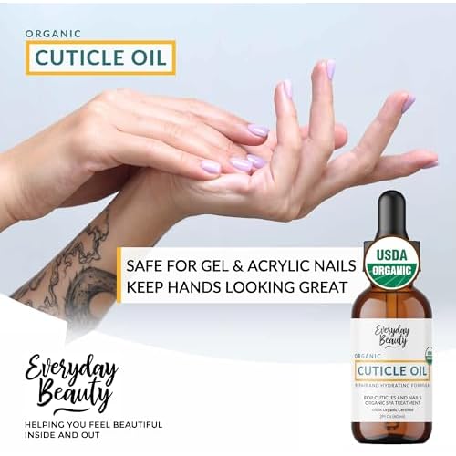 Organic Cuticle & Nail Oil - Repair, Revitalize & Hydrate Cuticles and Nails - Organic Spa Treatment - For Stronger Healthier Nails and Cuticles - 2 Fl Oz Glass Bottle with Glass Dropper