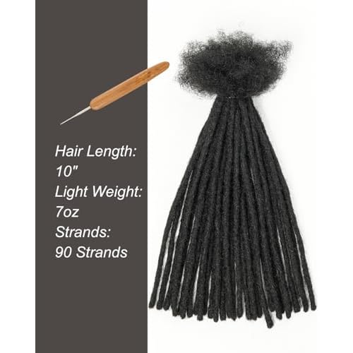 100% Human Hair Pencil Dreadlocks Extensions for Women/Men/Kids DIY on Clearance - 10inch Small Size 0.4cm Thin Locs - Natural Black - 3 Packs (90 Strands)