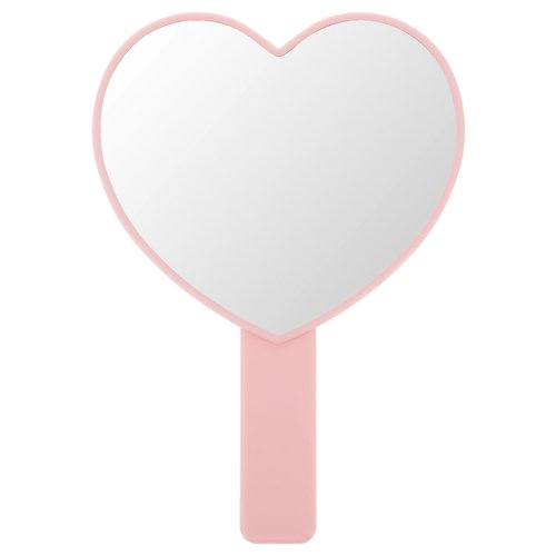 Dimeho Heart-Shaped Travel Handheld Mirror, Heart-Shaped Makeup Hand Mirror with Handle, Portable Cosmetic Mirror for Women (Pink)