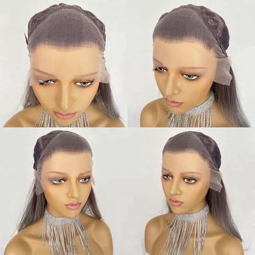 Ash Gray Brown Wig Highlight Dark Grey Color 13x4 Lace Front Wigs Layered Style Wavy Synthetic Fiber Hair 18Inch Pre Plucked for Women