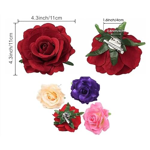ALIMITOPIA Flower Hair Clip Fabric Artificial Rose Flower Hairpin Barrette Brooch Headdress Bobby Pins Headwear Hair Accessories for wedding Party supplies(Rose Style;4.3 inches;6pcs)
