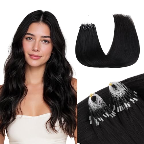 GOO GOO Micro Link Hair Extensions Real Human Hair, Upgraded 100g 100S, 22 Inch Cold Fusion Microlinks, Invisible Remy Hair, Jet Black