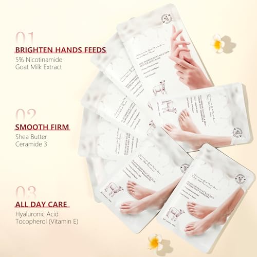 Hydrating Hand Foot Masks Set for Women Men,6 Pack Glove Mask for Dry Hand & 6 Pack Socks Mask for Dry Cracked Feet£¨Milk£©