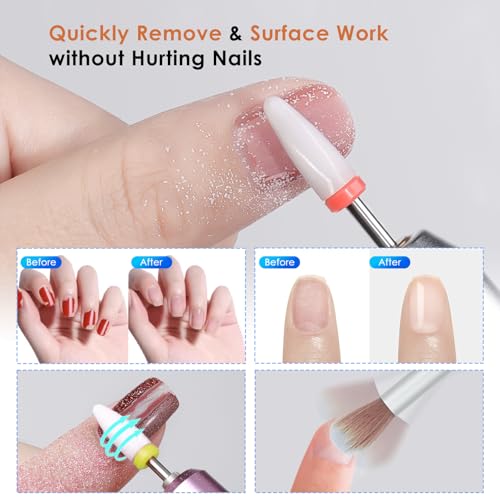 Depvko 22pcs Nail Drill Bits Set, Professional 3/32'' Ceramic Safety Drill Bits Nail Tech, Cuticle Remover Drill Bit for Acrylic Gel Efile Nail Drill, Nail Manicure Pedicure Set, Salon Home