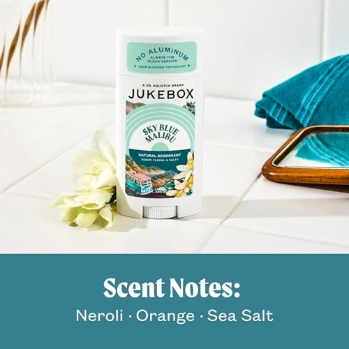JUKEBOX Natural Deodorant for Women?Sky Blue Malibu Scent? Aluminum-Free, No Baking Soda, No Harsh Chemicals, Odor Blocking Technology, Neroli, Orange, Sea Salt-a Dr. Squatch Brand-2.65oz, 2 Pack