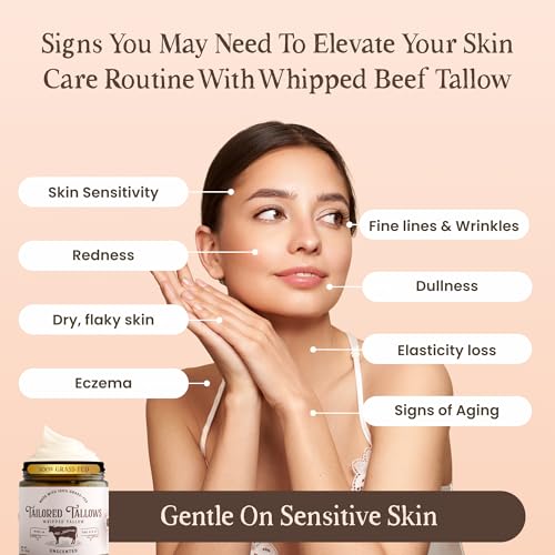 Whipped Tallow Cream Moisturizer 100% Grass Fed Natural Face & Body Lotion Unscented, Non-Greasy Balm for Dry, Sensitive Skin | Whipped Beef Tallow Lotion Made in USA