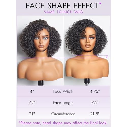 LUVME HAIR 10'' Glueless HD Curly Wig Human Hair Pre Cut Lace Wig, Real HD Lace Short Curly Bob Wigs 180 Density Human Hair Pre Plucked Bleached Knots Pre Cut