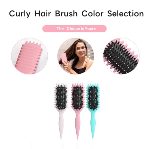 Curl Defining Brush, Multi Purpose Styling Brush for Separating, Combing and Curling Hair to Reduce Pulling (Pink)