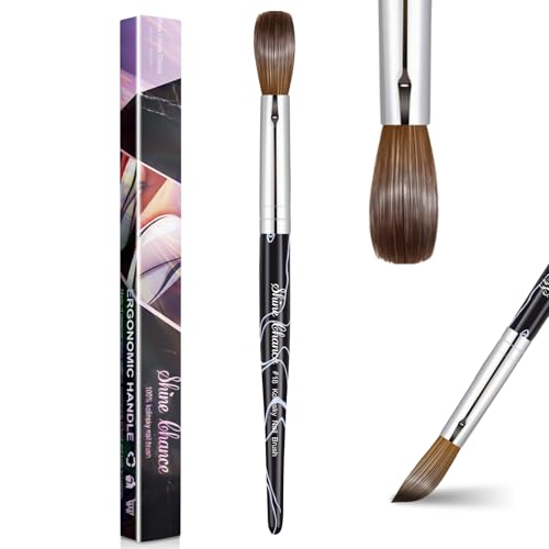 Acrylic Nail Art Brush Size 18, 100% Pure Kolinsky Hair Oval Nail Brush for Acrylic Application, Professional Nail Extension Manicure Tool Striping Nail Drawing Pen for DIY Home Salon