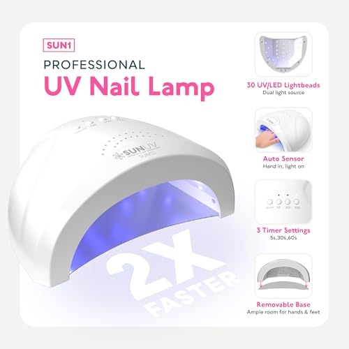 SUNUV Gel Nail Polish Kit with UV Light, Gel Polish Nail Kit Base and Glossy Top Coat Set 12 Colors Manicure Tools Gift for Woman