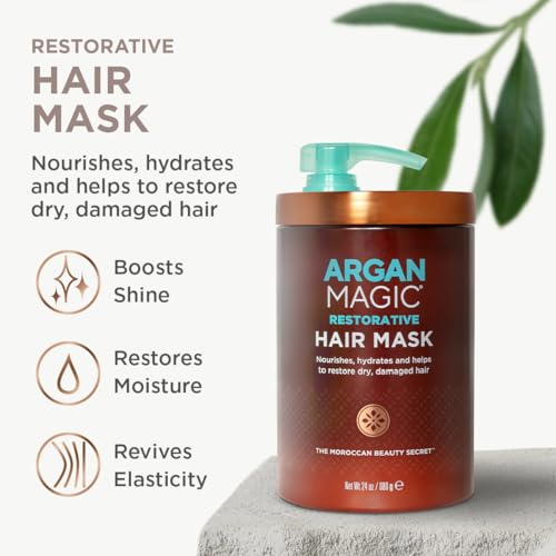 Argan Magic Restorative Hair Mask - Protein Rich Conditioning Hair Mask that Hydrates, Restores And Repairs Damaged Hair | Made in USA, Paraben Free, Cruelty Free (24 Oz)